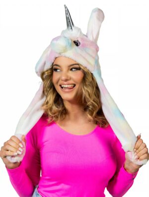 Kostümzubehör Mütze Plüsch Einhorn mit beweglichen Ohren rosa