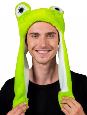 Kostümzubehör Mütze Plüsch Frosch mit beweglichen Ohren grün