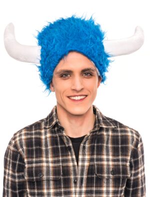 Kostümzubehör Mütze Plüsch Hörner blau
