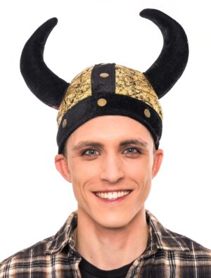 Kostümzubehör Mütze Plüsch Wikingerhelm schwarz/gold