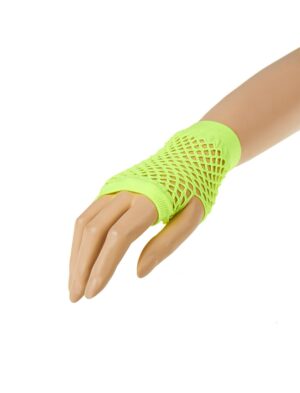 Kostümzubehör Netzhandschuhe fingerlos kurz gelb neongelb