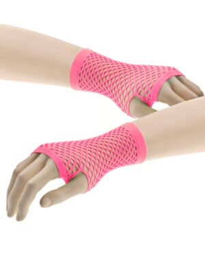 Kostümzubehör Netzhandschuhe fingerlos kurz neonpink