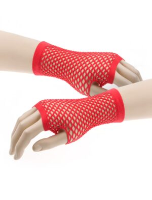 Kostümzubehör Netzhandschuhe fingerlos kurz rot
