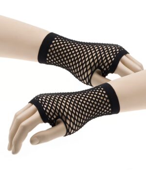 Kostümzubehör Netzhandschuhe fingerlos kurz schwarz