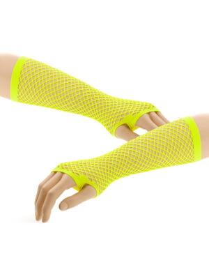 Kostümzubehör Netzhandschuhe fingerlos lang gelb