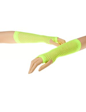 Kostümzubehör Netzhandschuhe fingerlos lang neongrün