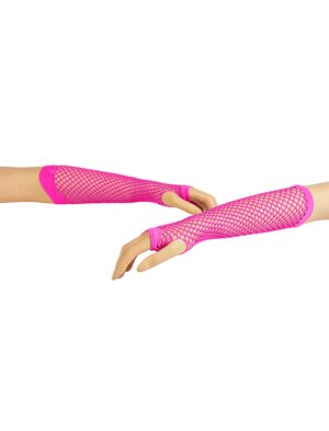 Kostümzubehör Netzhandschuhe fingerlos lang neonpink