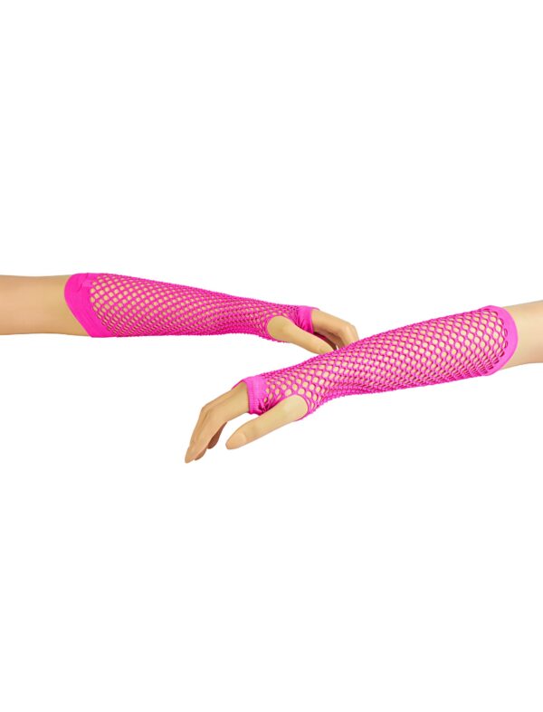 Kostümzubehör Netzhandschuhe fingerlos lang neonpink