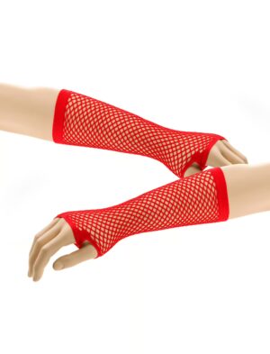 Kostümzubehör Netzhandschuhe fingerlos lang rot