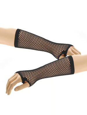 Kostümzubehör Netzhandschuhe fingerlos lang schwarz