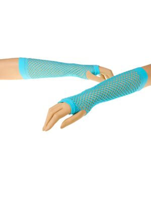 Kostümzubehör Netzhandschuhe fingerlos lang türkis