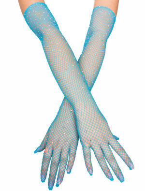 Kostümzubehör Netzhandschuhe mit Strasssteinen blau one size