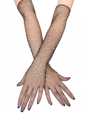 Kostümzubehör Netzhandschuhe mit Strasssteinen schwarz one size