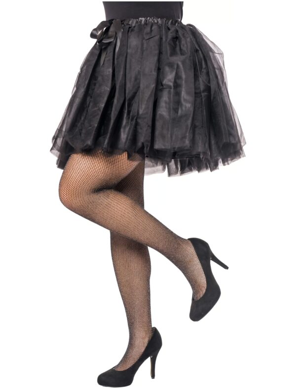 Kostümzubehör Netzstrumpfhose Glitzer fein schwarz/silber S/M