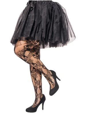 Kostümzubehör Netzstrumpfhose Schädel Damen schwarz S/M