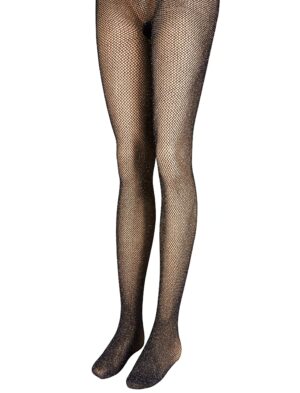 Kostümzubehör Netzstrumpfhose fein glanz schwarz/silber S/M