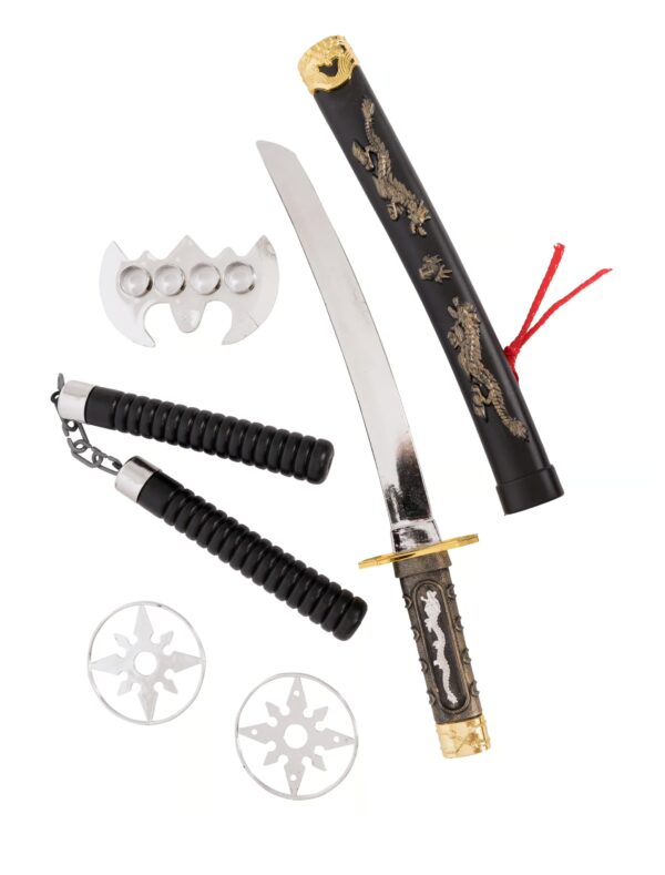 Kostümzubehör Ninjaset 4-tlg. Farbe: schwarz/silber
