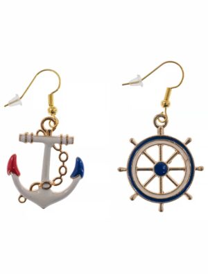 Kostümzubehör Ohrringe Anker/Steuerrad blau/gold