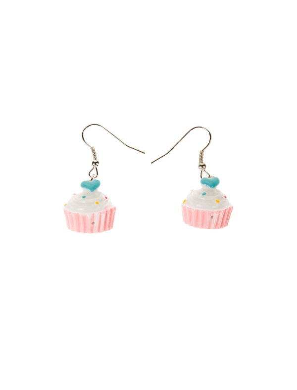 Kostümzubehör Ohrringe Candy Cupcake rosa/weiß