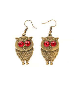 Kostümzubehör Ohrringe Eulen mit roten Augen gold
