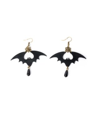 Kostümzubehör Ohrringe Fledermaus mit Steinen schwarz