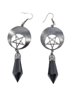 Kostümzubehör Ohrringe Pentagramm und Kristall schwarz/silber