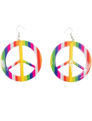 Kostümzubehör Ohrringe mit Peace Zeichen rainbow