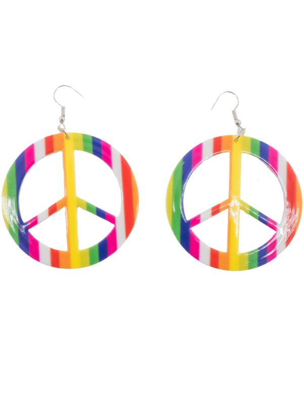 Kostümzubehör Ohrringe mit Peace Zeichen rainbow