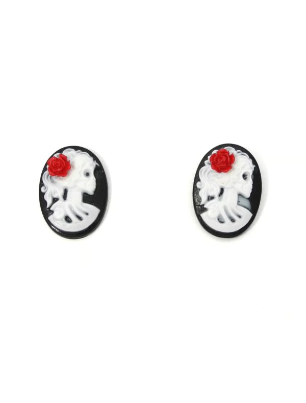 Kostümzubehör Ohrstecker Totenkopf mit Rose Farbe: schwarz/rot