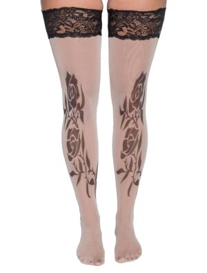 Kostümzubehör Overknee Strümpfe Tattoo Rosen Farbe: keine Farbe