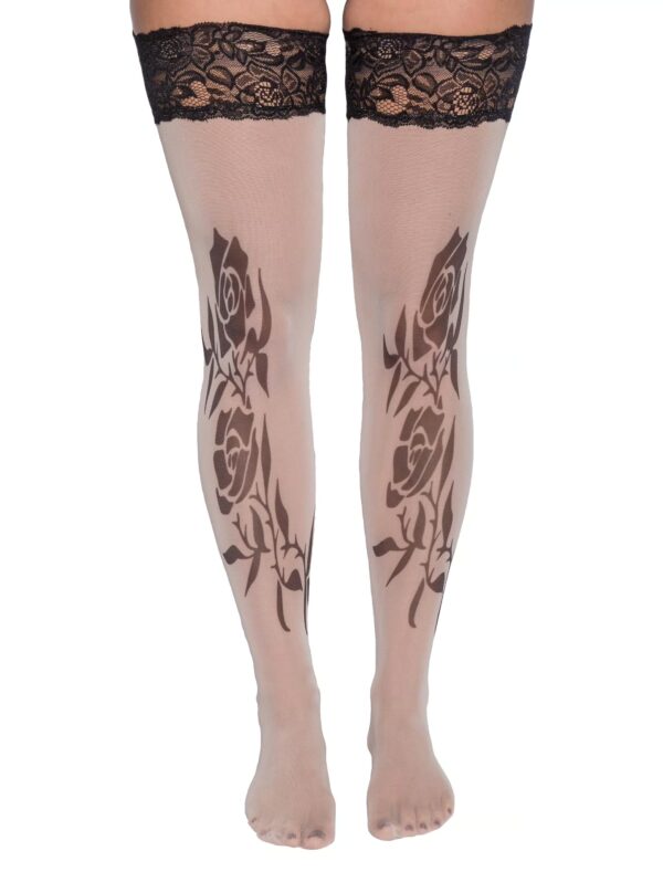 Kostümzubehör Overknee Strümpfe Tattoo Rosen Farbe: keine Farbe