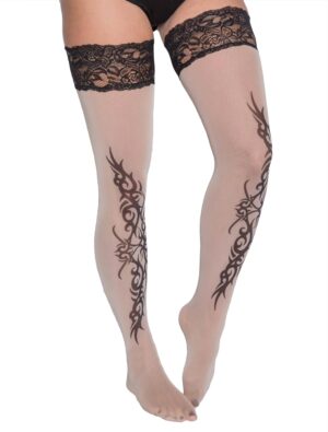 Kostümzubehör Overknee Strümpfe Tattoo Tribal Farbe: keine Farbe