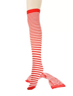 Kostümzubehör Overknee Strümpfe gestreift Damen rot/weiß one size