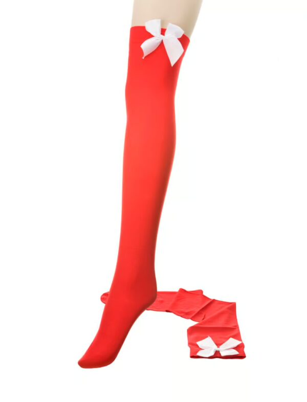 Kostümzubehör Overknee Strümpfe mit Schleife Damen rot/weiß one size