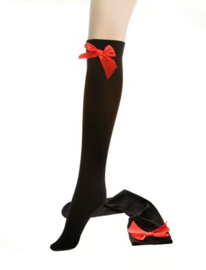 Kostümzubehör Overknee Strümpfe mit Schleife Damen schwarz/rot one size