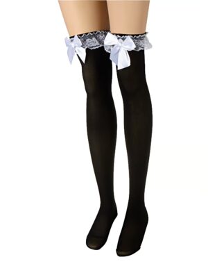 Kostümzubehör Overknee Strümpfe mit Schleife Damen schwarz/weiß one size