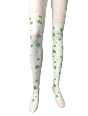 Kostümzubehör Overknees Kleeblatt weiß/grün