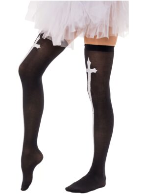 Kostümzubehör Overknees Kreuz schwarz/weiß