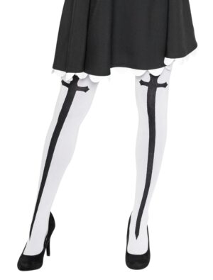 Kostümzubehör Overknees Kreuz weiß/schwarz