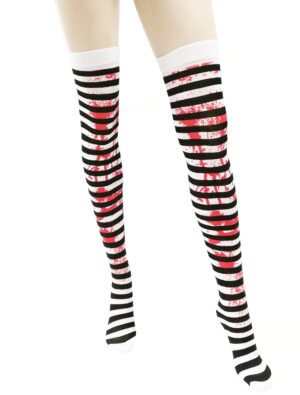 Kostümzubehör Overknees geringelt schwarz/weiß blutig