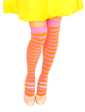 Kostümzubehör Overknees orange/pink gestreift