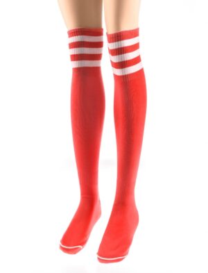 Kostümzubehör Overknees rot mit weißen  Streifen