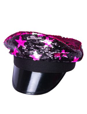 Kostümzubehör Paillettenmütze schwarz/pink mit Sternen
