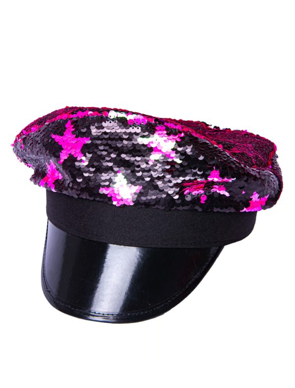 Kostümzubehör Paillettenmütze schwarz/pink mit Sternen