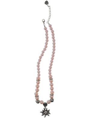 Kostümzubehör Perlenkette mit Edelweiß Damen rosa