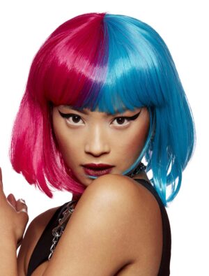 Kostümzubehör Perücke Bob mit Pony rot/blau
