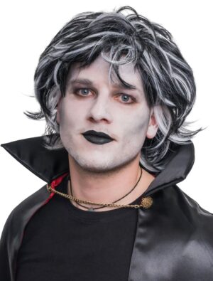 Kostümzubehör Perücke Kurzhaar rockig schwarz/weiß