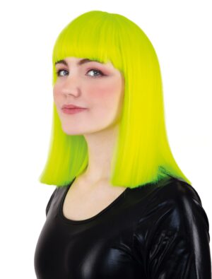 Kostümzubehör Perücke Langhaar glatt mit Pony neongrün