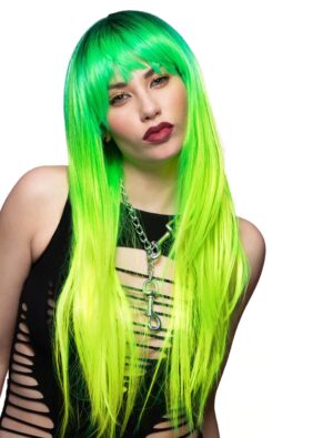 Kostümzubehör Perücke Langhaar glatt mit Pony neongrün