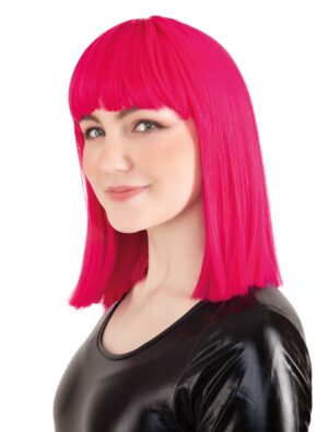 Kostümzubehör Perücke Langhaar glatt mit Pony pink